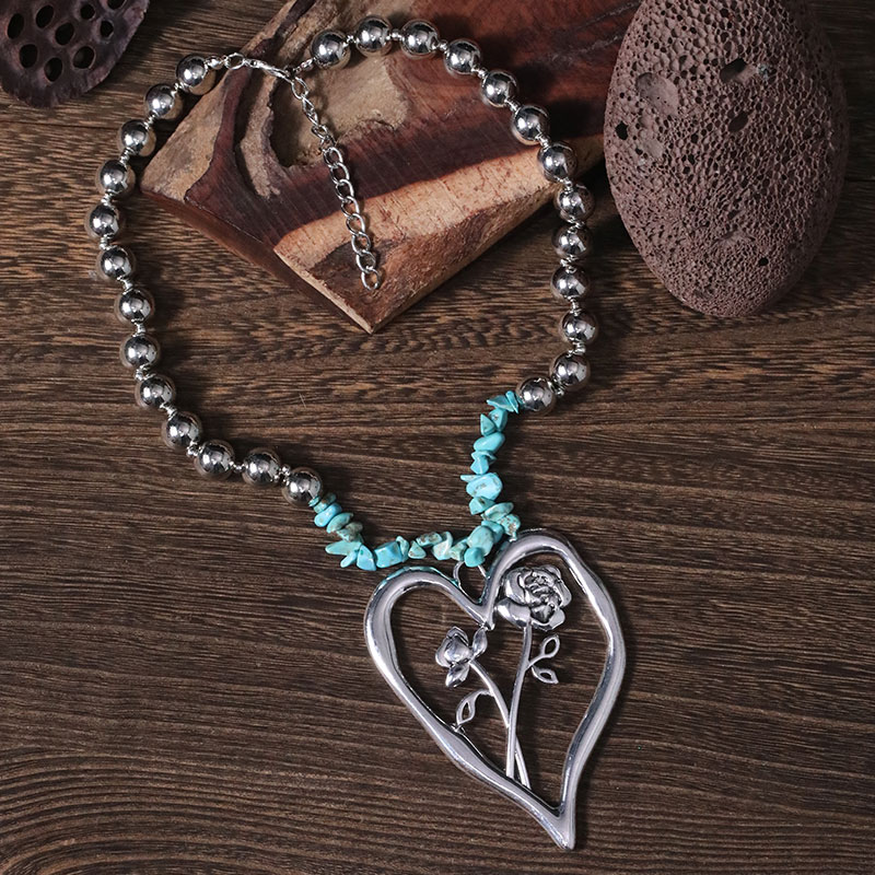 Commute Heart Shape Flower Alloy Turquoise Knitting Women's Necklace display picture 25