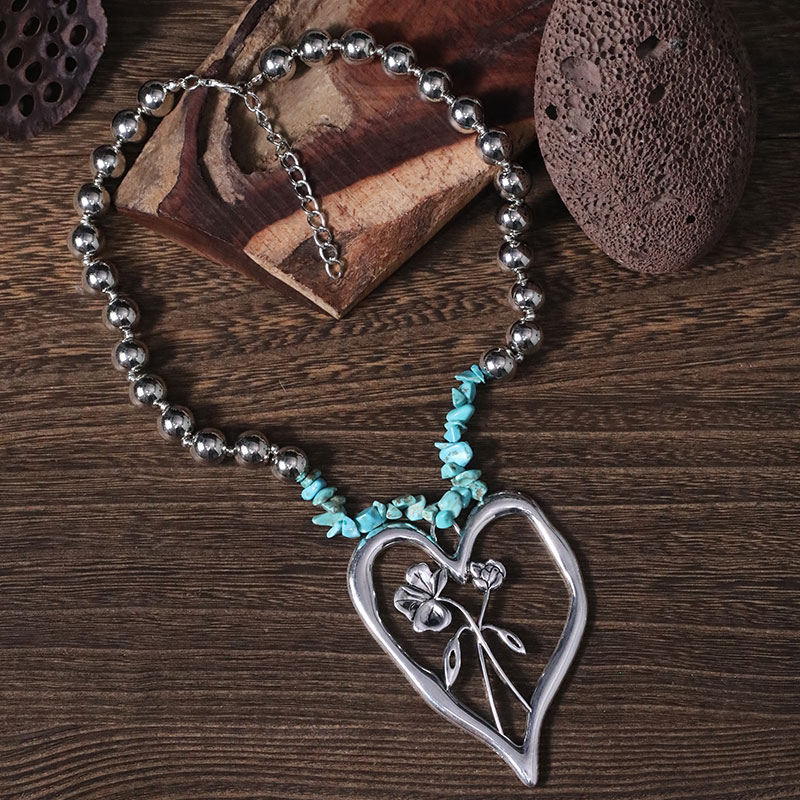 Commute Heart Shape Flower Alloy Turquoise Knitting Women's Necklace display picture 17