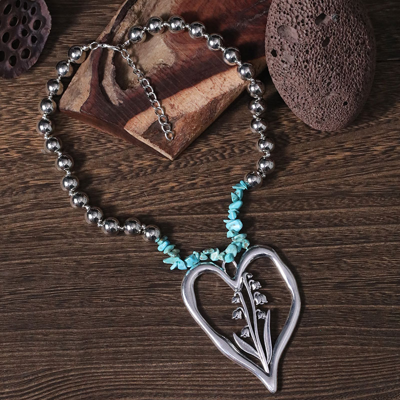 Commute Heart Shape Flower Alloy Turquoise Knitting Women's Necklace display picture 20