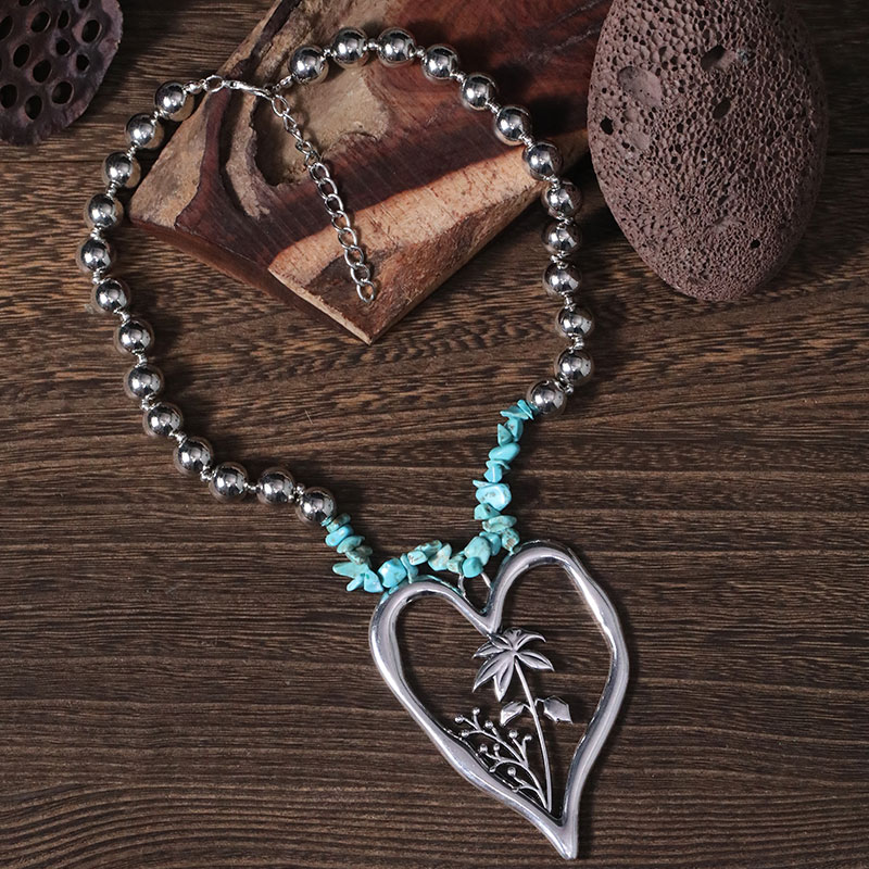 Commute Heart Shape Flower Alloy Turquoise Knitting Women's Necklace display picture 21