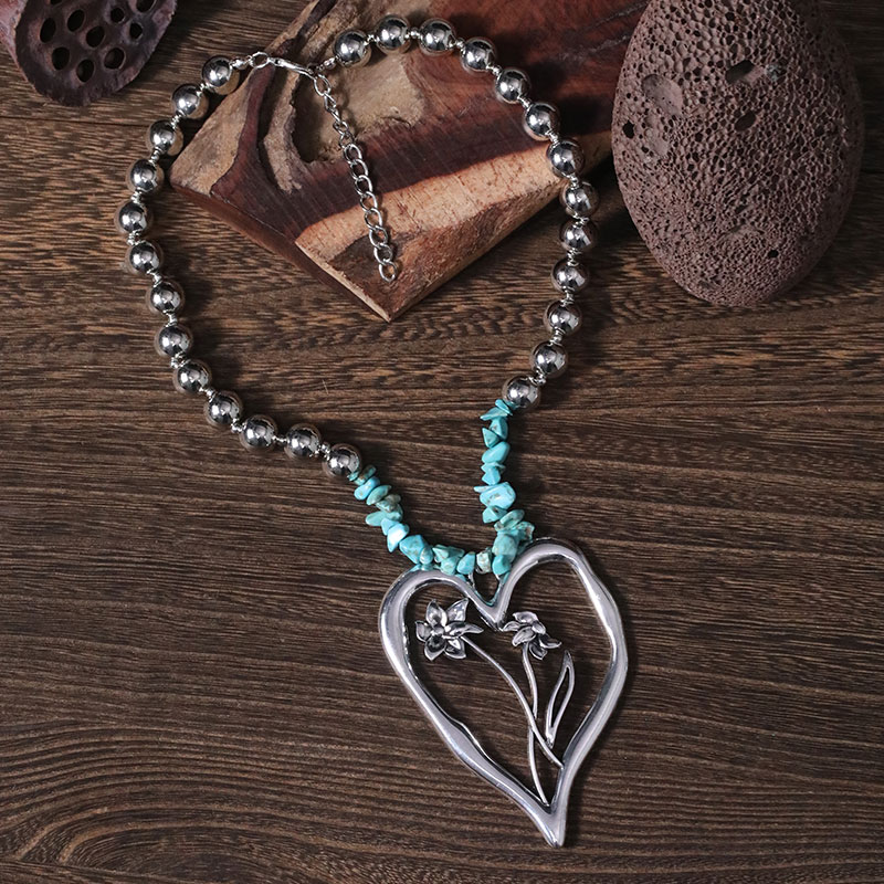 Commute Heart Shape Flower Alloy Turquoise Knitting Women's Necklace display picture 26