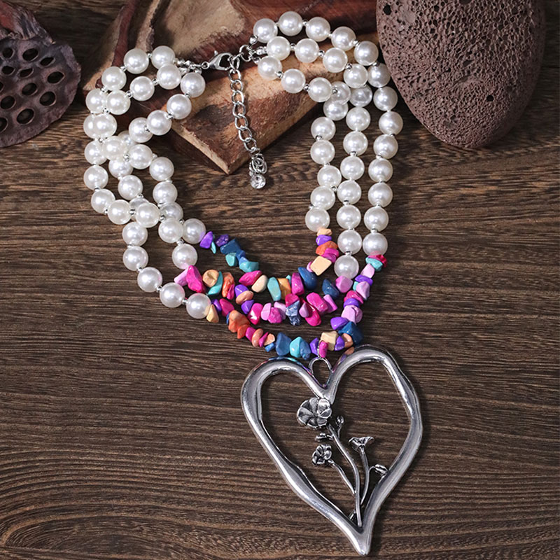 Commute Heart Shape Imitation Pearl Alloy Turquoise Knitting Women's Three Layer Necklace display picture 16