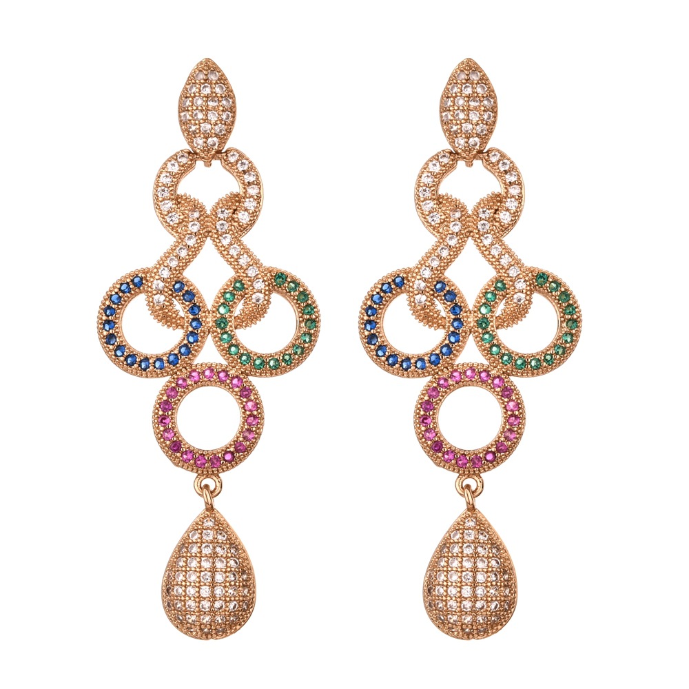 1 Pair Glam Luxurious Geometric Plating Inlay Copper Zircon 24k Gold Plated Drop Earrings display picture 7