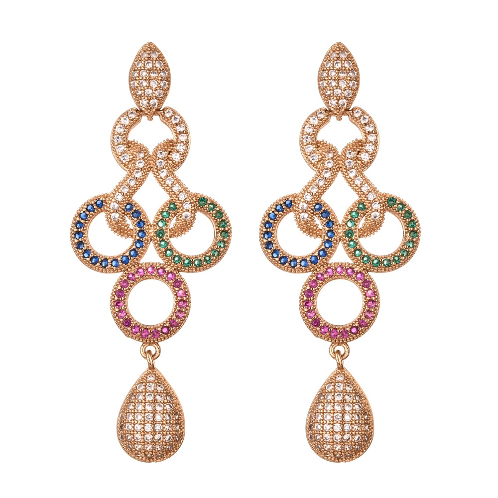 1 Paire Glamour Luxueux Géométrique Placage Incruster Le Cuivre Zircon Plaqué Or 24k Boucles D'oreilles display picture 7