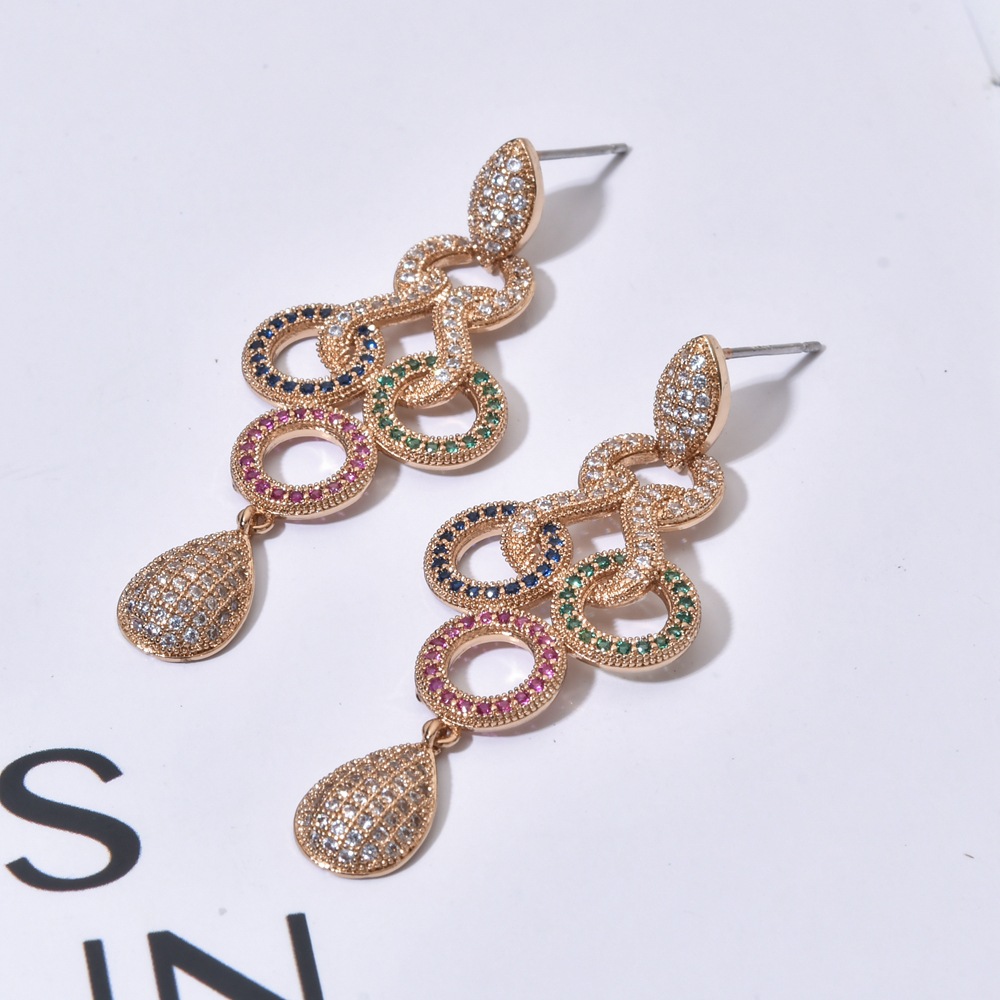 1 Pair Glam Luxurious Geometric Plating Inlay Copper Zircon 24k Gold Plated Drop Earrings display picture 6