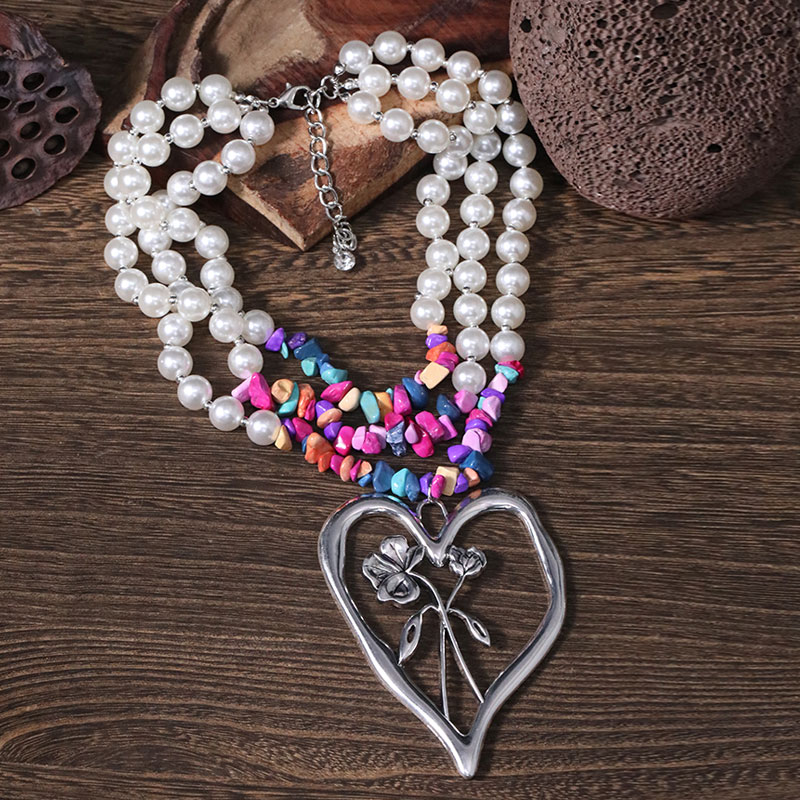 Commute Heart Shape Imitation Pearl Alloy Turquoise Knitting Women's Three Layer Necklace display picture 17