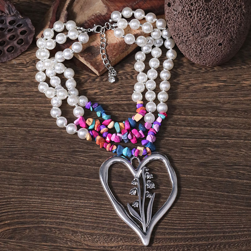 Commute Heart Shape Imitation Pearl Alloy Turquoise Knitting Women's Three Layer Necklace display picture 18