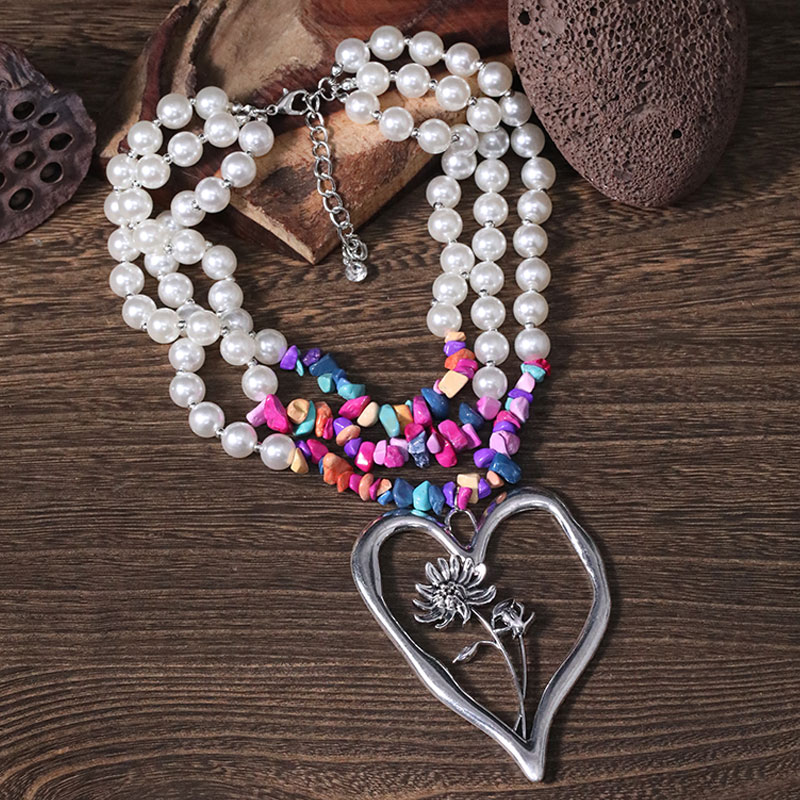 Commute Heart Shape Imitation Pearl Alloy Turquoise Knitting Women's Three Layer Necklace display picture 19