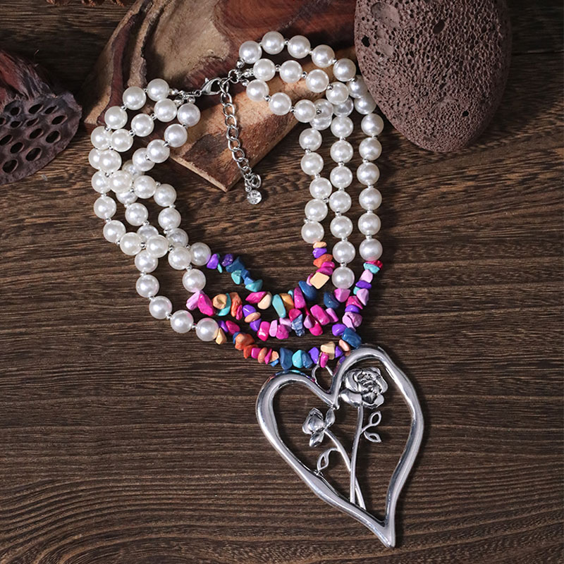 Commute Heart Shape Imitation Pearl Alloy Turquoise Knitting Women's Three Layer Necklace display picture 21