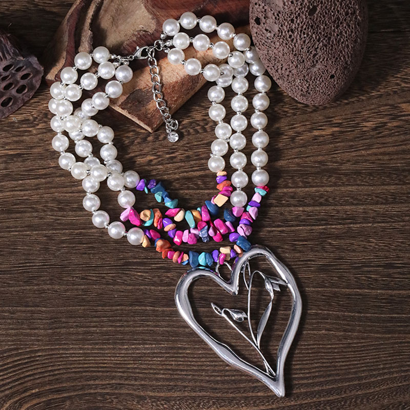 Commute Heart Shape Imitation Pearl Alloy Turquoise Knitting Women's Three Layer Necklace display picture 20
