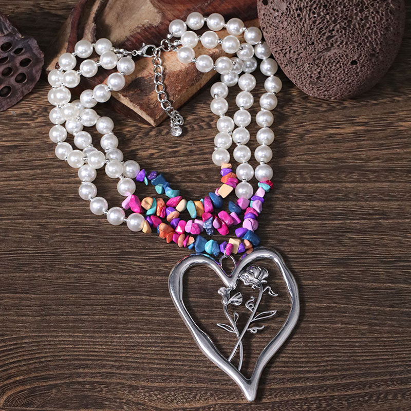 Commute Heart Shape Imitation Pearl Alloy Turquoise Knitting Women's Three Layer Necklace display picture 24