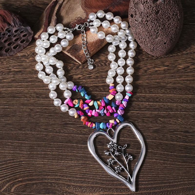 Commute Heart Shape Imitation Pearl Alloy Turquoise Knitting Women's Three Layer Necklace display picture 25