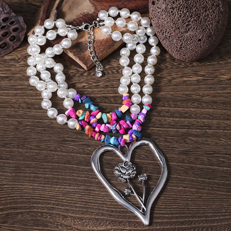 Commute Heart Shape Imitation Pearl Alloy Turquoise Knitting Women's Three Layer Necklace display picture 26
