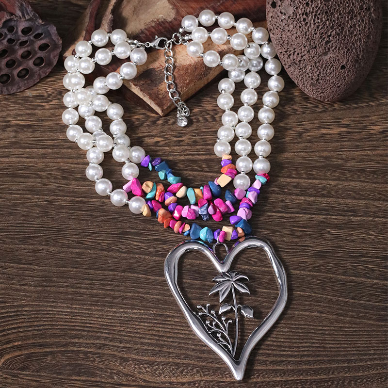 Commute Heart Shape Imitation Pearl Alloy Turquoise Knitting Women's Three Layer Necklace display picture 23