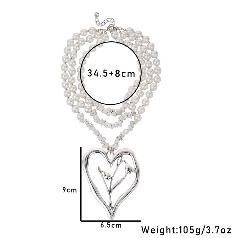 Commute Heart Shape Flower Imitation Pearl Alloy Howlite Knitting Women's Three Layer Necklace display picture 13