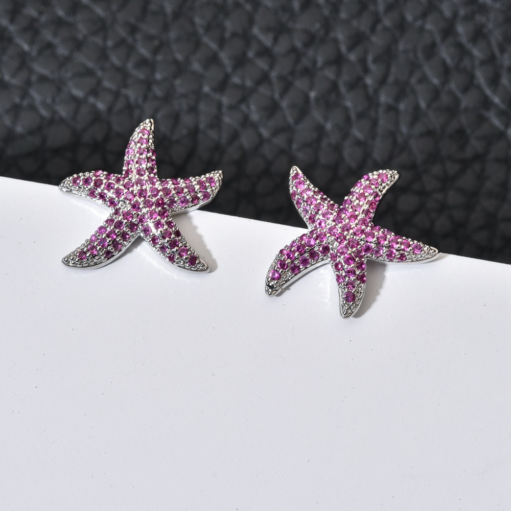 1 Pair Sweet Starfish Plating Inlay Copper Zircon White Gold Plated Ear Studs display picture 2