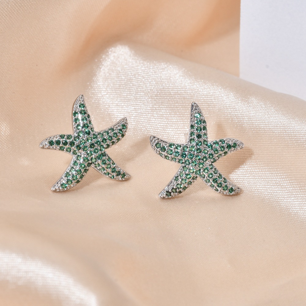1 Pair Sweet Starfish Plating Inlay Copper Zircon White Gold Plated Ear Studs display picture 5