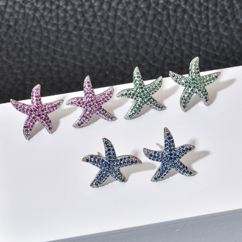 1 Pair Sweet Starfish Plating Inlay Copper Zircon White Gold Plated Ear Studs display picture 3
