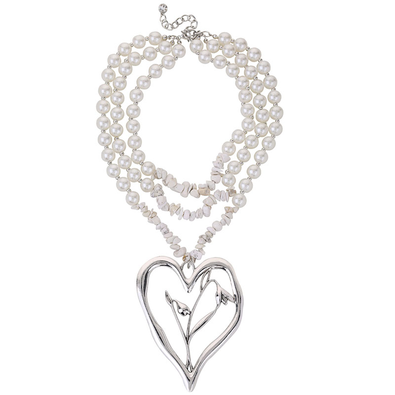 Commute Heart Shape Flower Imitation Pearl Alloy Howlite Knitting Women's Three Layer Necklace display picture 1