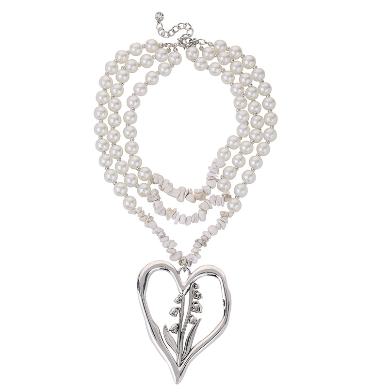 Commute Heart Shape Flower Imitation Pearl Alloy Howlite Knitting Women's Three Layer Necklace display picture 7