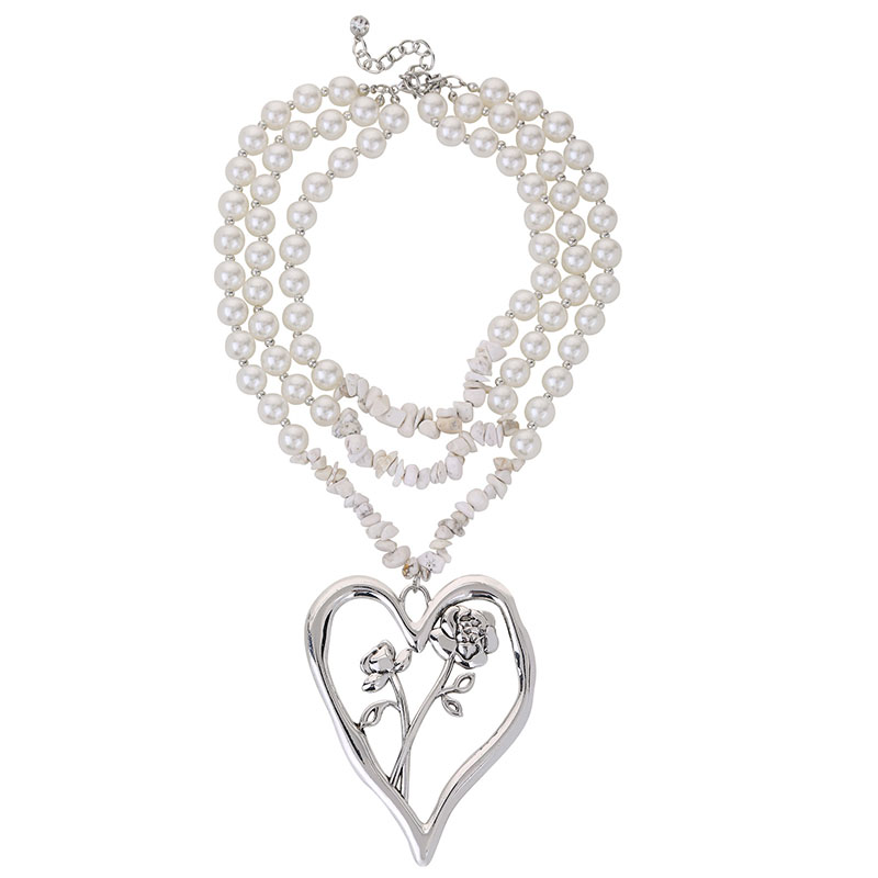 Commute Heart Shape Flower Imitation Pearl Alloy Howlite Knitting Women's Three Layer Necklace display picture 6