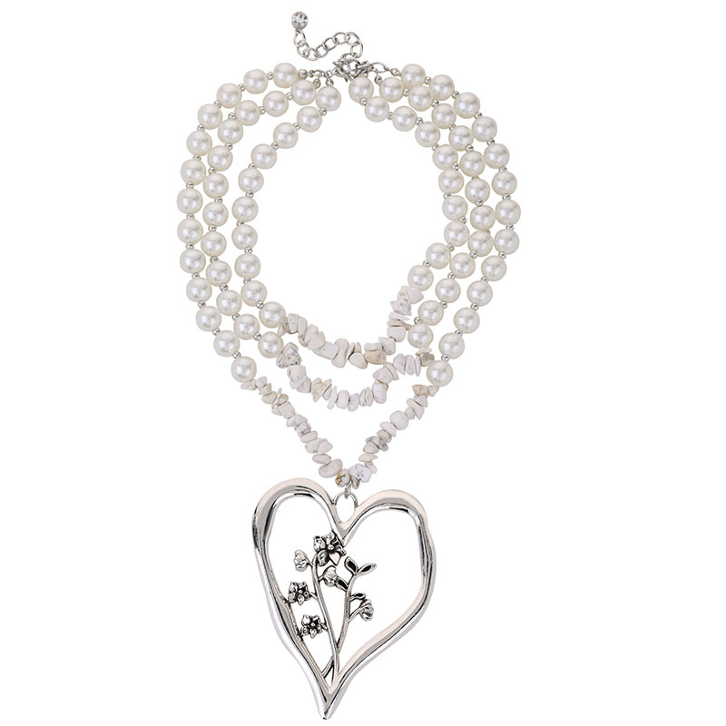 Commute Heart Shape Flower Imitation Pearl Alloy Howlite Knitting Women's Three Layer Necklace display picture 10