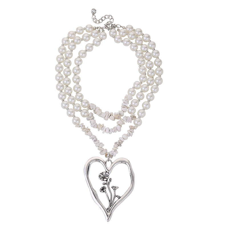 Commute Heart Shape Flower Imitation Pearl Alloy Howlite Knitting Women's Three Layer Necklace display picture 8
