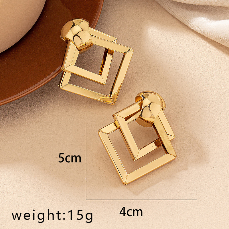 1 Paire Style Simple Style Coréen Quadrilatère Placage Alliage Boucles D'oreilles display picture 5