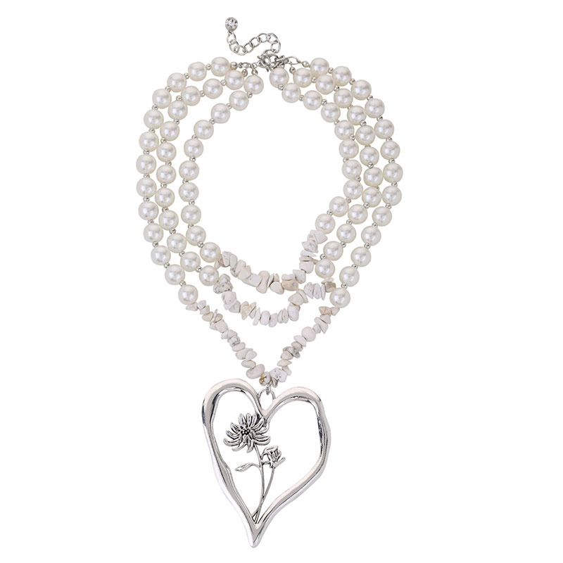 Commute Heart Shape Flower Imitation Pearl Alloy Howlite Knitting Women's Three Layer Necklace display picture 11