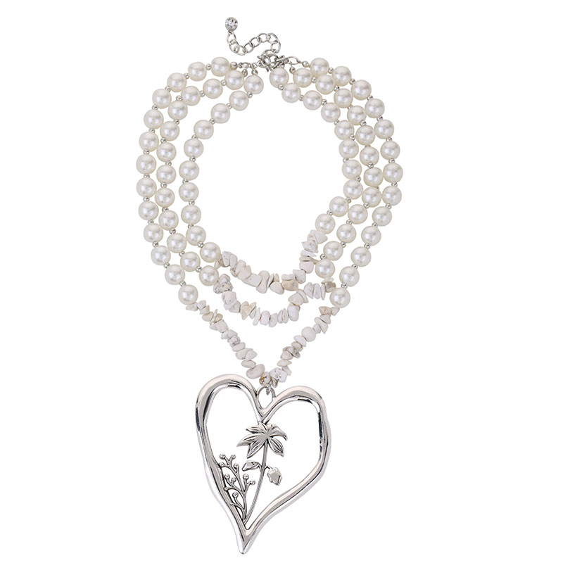 Commute Heart Shape Flower Imitation Pearl Alloy Howlite Knitting Women's Three Layer Necklace display picture 12