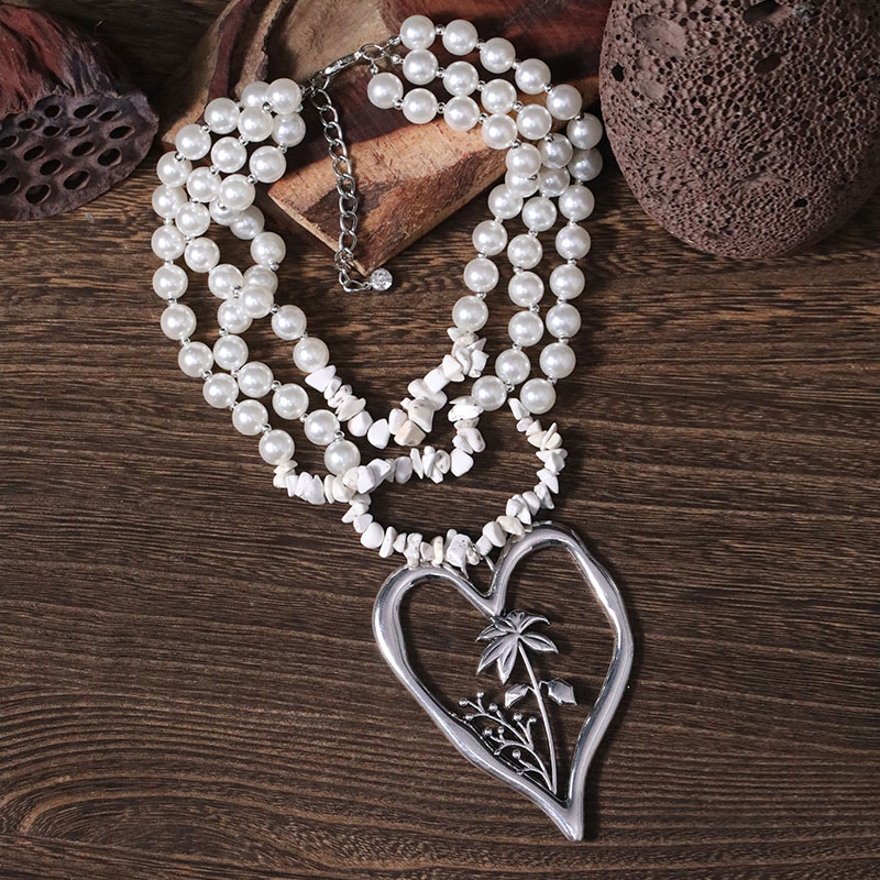 Commute Heart Shape Flower Imitation Pearl Alloy Howlite Knitting Women's Three Layer Necklace display picture 22