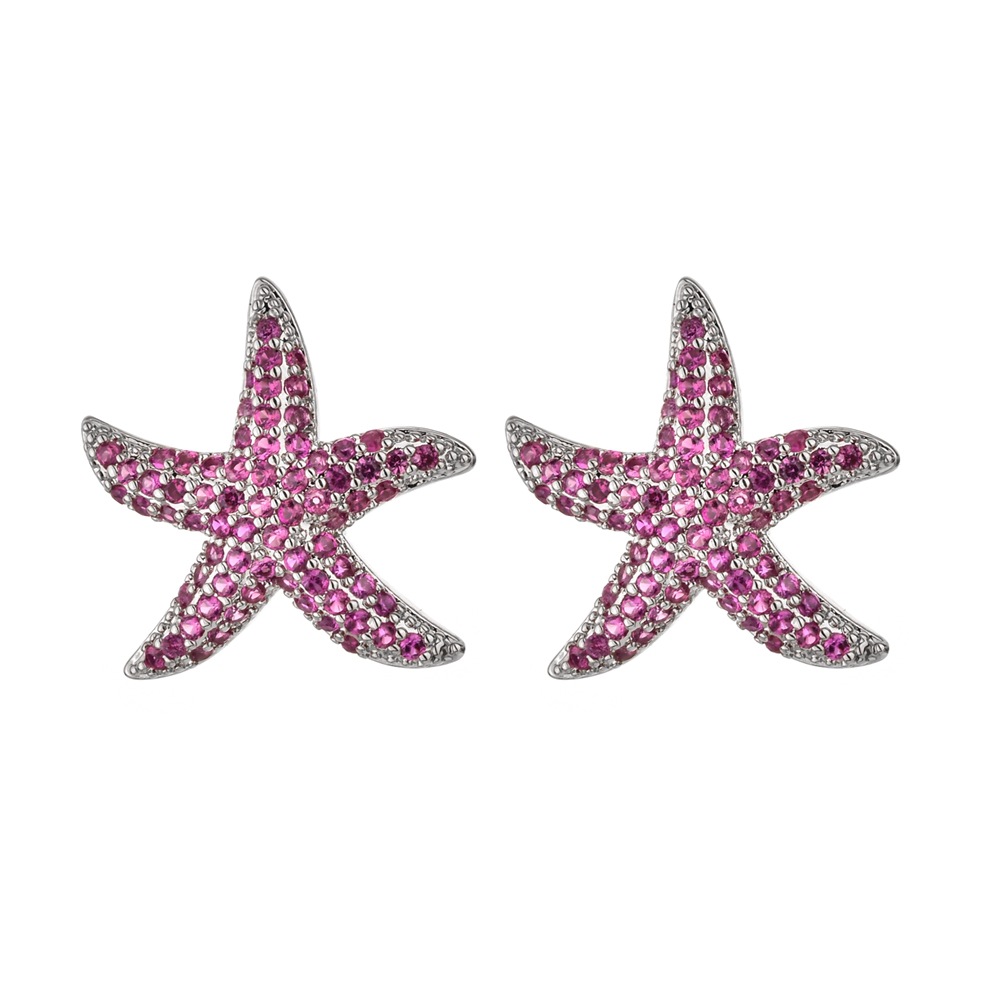 1 Pair Sweet Starfish Plating Inlay Copper Zircon White Gold Plated Ear Studs display picture 6