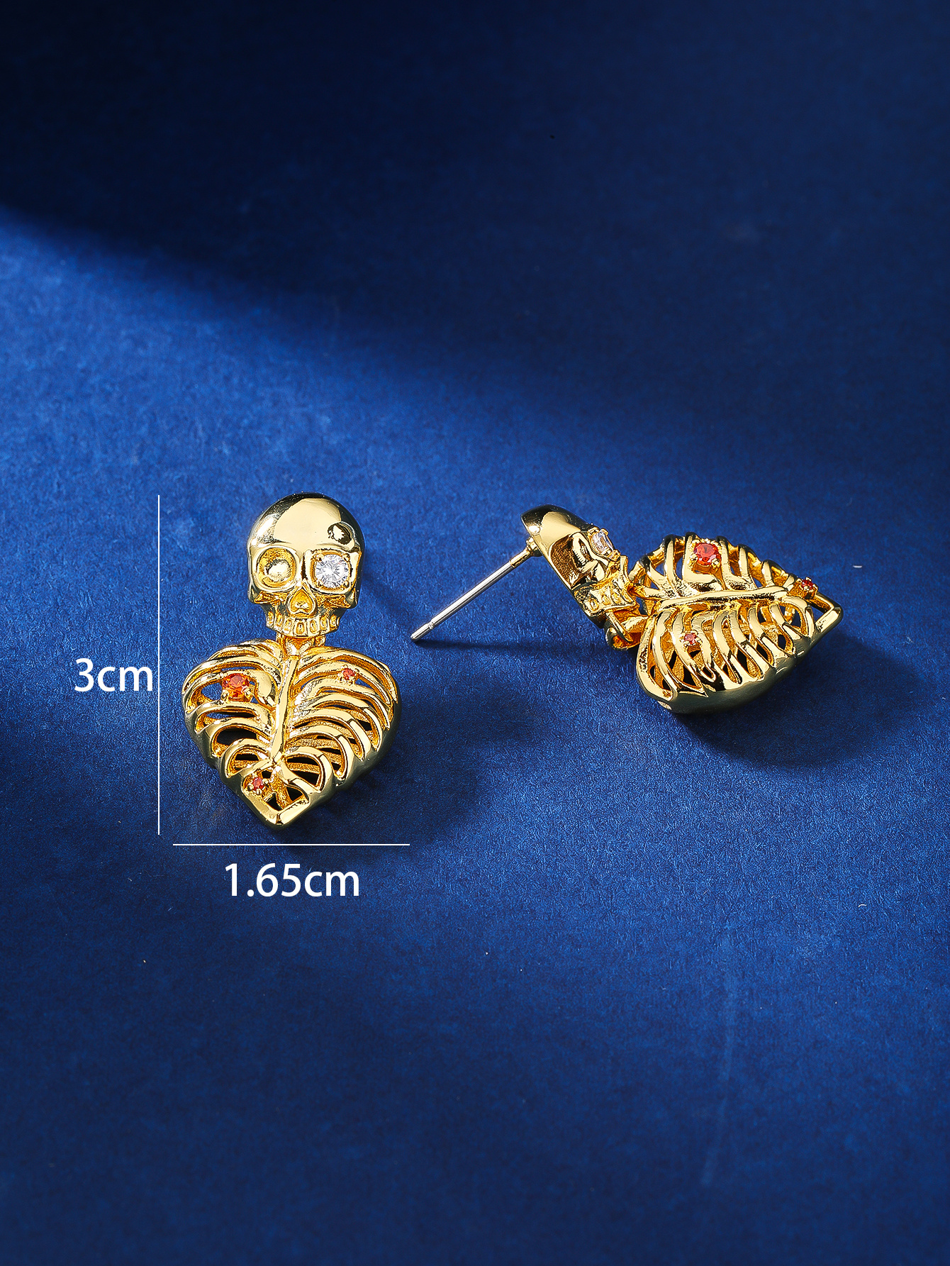 1 Pair Simple Style Skull Inlay Copper Zircon 18k Gold Plated Drop Earrings display picture 4