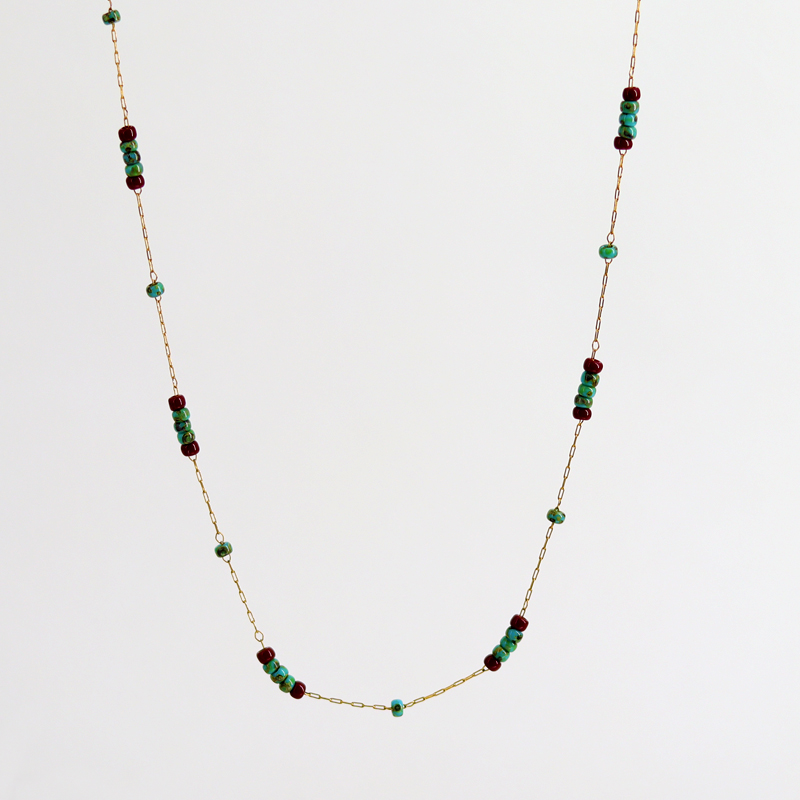 Simple Style Geometric Imitation Turquoise Titanium Steel Beaded Necklace display picture 2