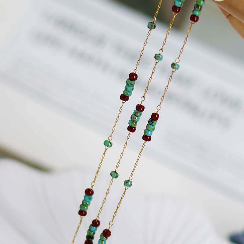 Simple Style Geometric Imitation Turquoise Titanium Steel Beaded Necklace display picture 3
