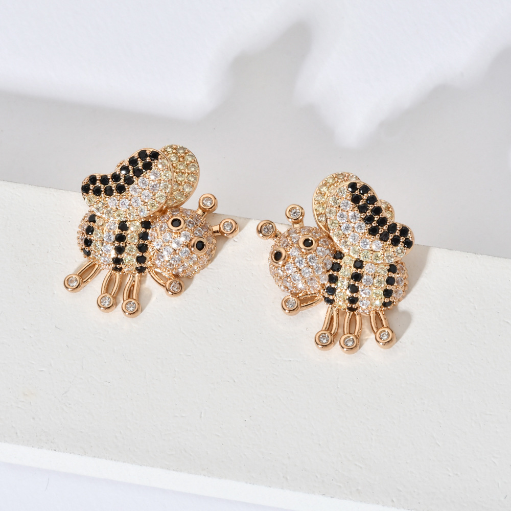 1 Pair Cute Bee Plating Inlay Copper Zircon 18k Gold Plated Ear Studs display picture 4