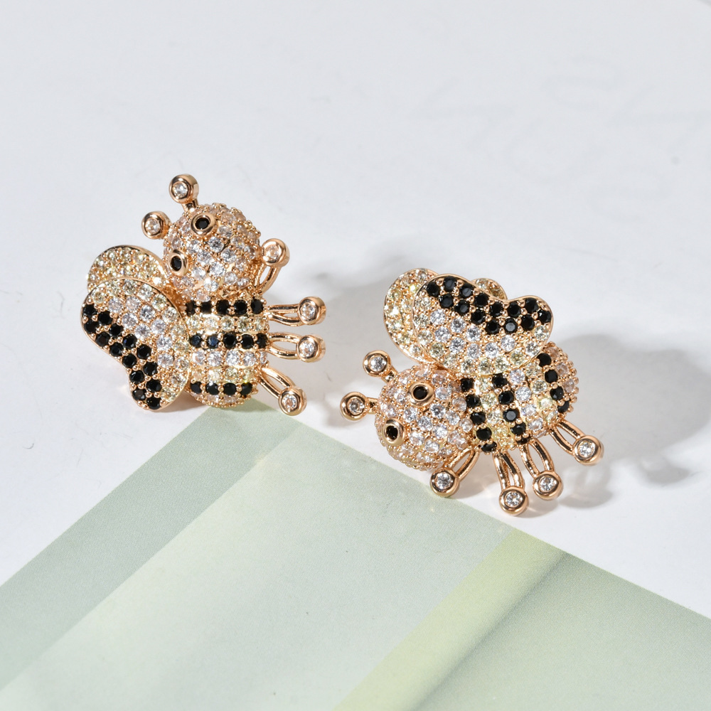 1 Pair Cute Bee Plating Inlay Copper Zircon 18k Gold Plated Ear Studs display picture 3