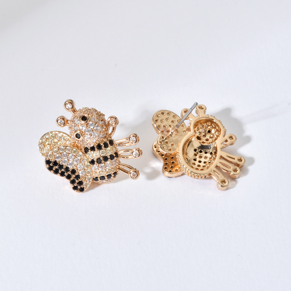 1 Pair Cute Bee Plating Inlay Copper Zircon 18k Gold Plated Ear Studs display picture 6