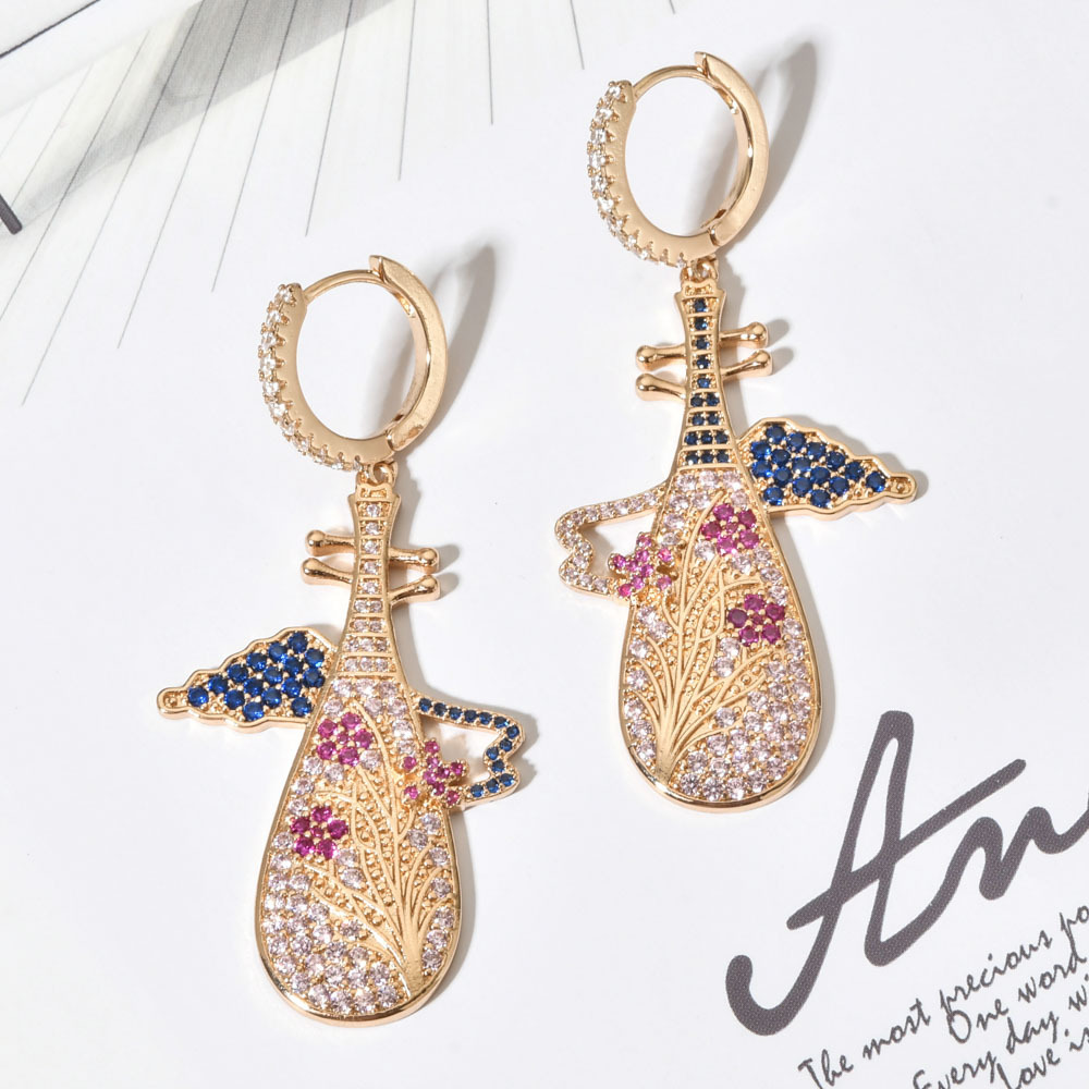 1 Pair Retro Romantic Color Block Plating Inlay Copper Zircon 18k Gold Plated 24k Gold Plated Drop Earrings display picture 5