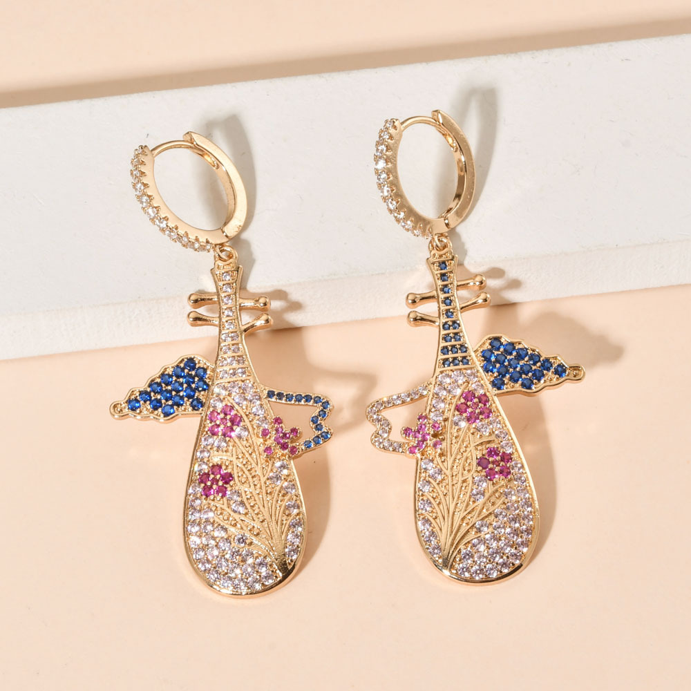 1 Pair Retro Romantic Color Block Plating Inlay Copper Zircon 18k Gold Plated 24k Gold Plated Drop Earrings display picture 1