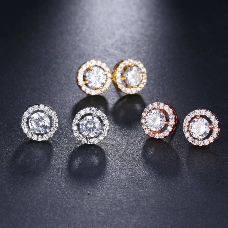 1 Pair Simple Style Round Plating Inlay Copper Zircon Rhodium Plated Ear Studs display picture 1
