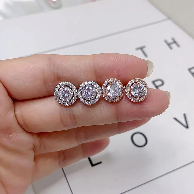 1 Pair Simple Style Round Plating Inlay Copper Zircon Rhodium Plated Ear Studs display picture 2