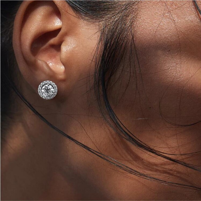 1 Pair Simple Style Round Plating Inlay Copper Zircon Rhodium Plated Ear Studs display picture 5