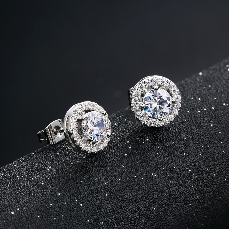 1 Pair Simple Style Round Plating Inlay Copper Zircon Rhodium Plated Ear Studs display picture 4