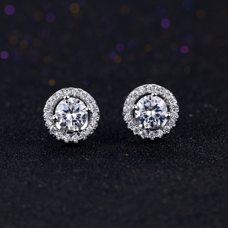 1 Pair Simple Style Round Plating Inlay Copper Zircon Rhodium Plated Ear Studs display picture 3