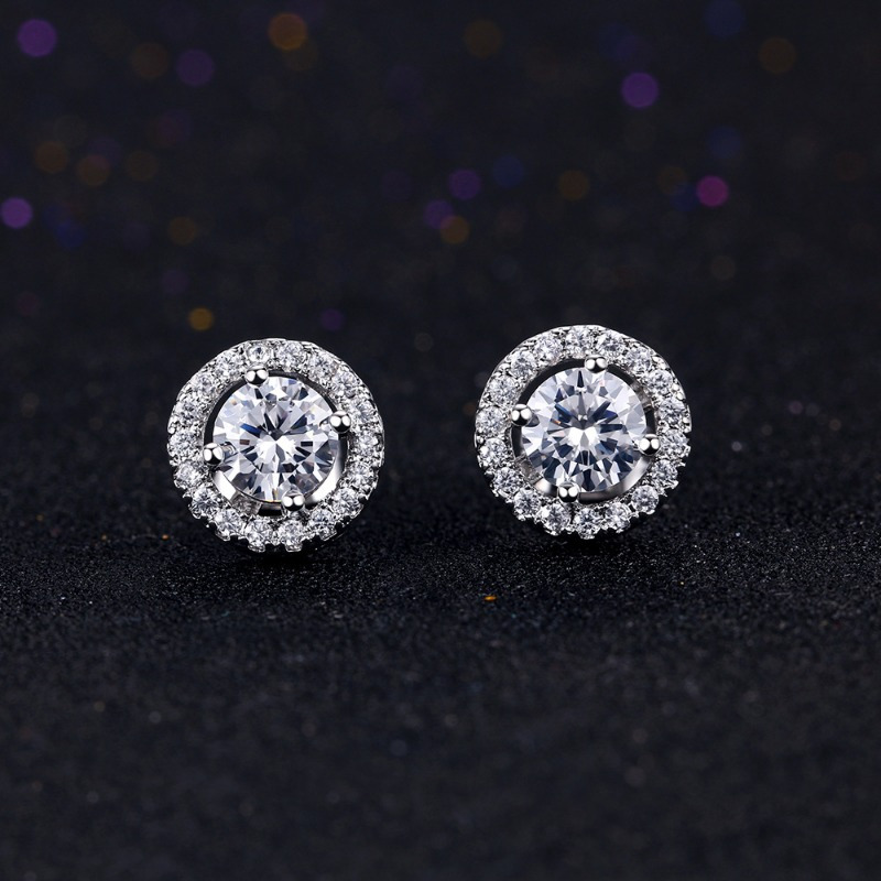 1 Paire Style Simple Rond Placage Incruster Le Cuivre Zircon Plaqué Rhodium Boucles D'Oreilles display picture 3