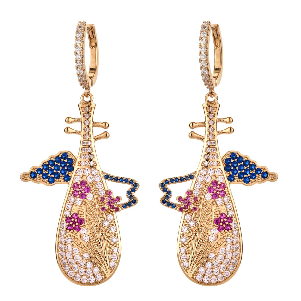 1 Pair Retro Romantic Color Block Plating Inlay Copper Zircon 18k Gold Plated 24k Gold Plated Drop Earrings display picture 7