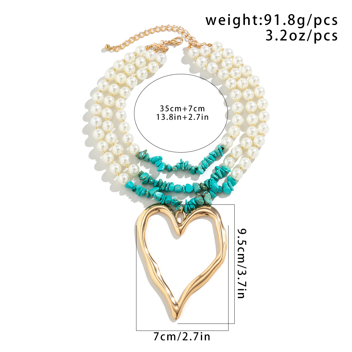 Retro Exaggerated Cool Style Irregular Round Heart Shape Imitation Pearl Alloy Turquoise Beaded Layered Women's Layered Necklaces display picture 1