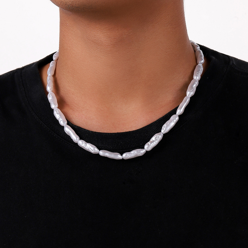Simple Style Geometric Imitation Pearl Beaded Men's Necklace display picture 2