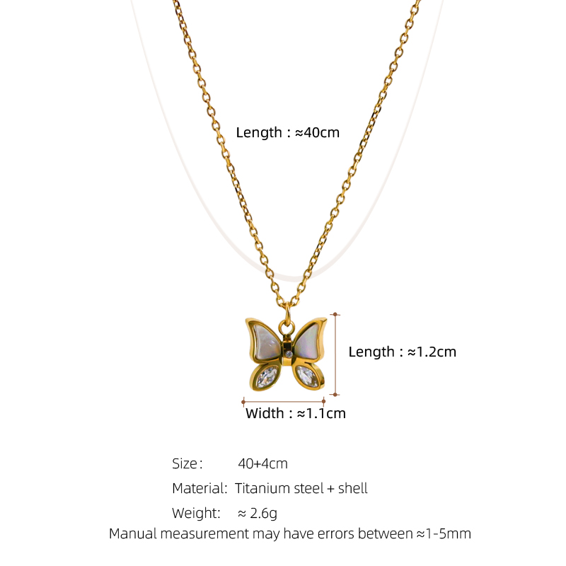 304 Stainless Steel 18K Gold Plated Romantic Classic Style Plating Inlay Butterfly Shell Pendant Necklace display picture 1